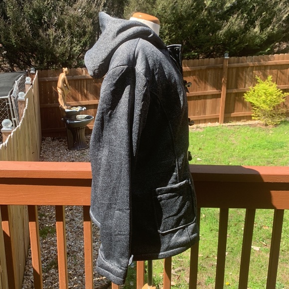 JiangWu Womens Fashion Horn Button Fleece Jacket  with Hood - Size XL- Dark Grey - Picture 13 of 13